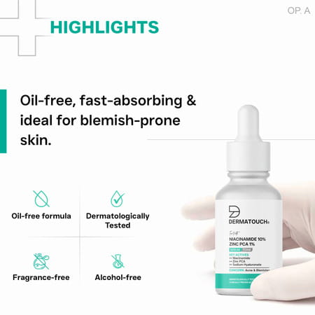 Dermatouch Niacinamide 10% + Zinc Pca 1% Serum - Acne Blemishes & Oil Control |All Skin Types - 10ml