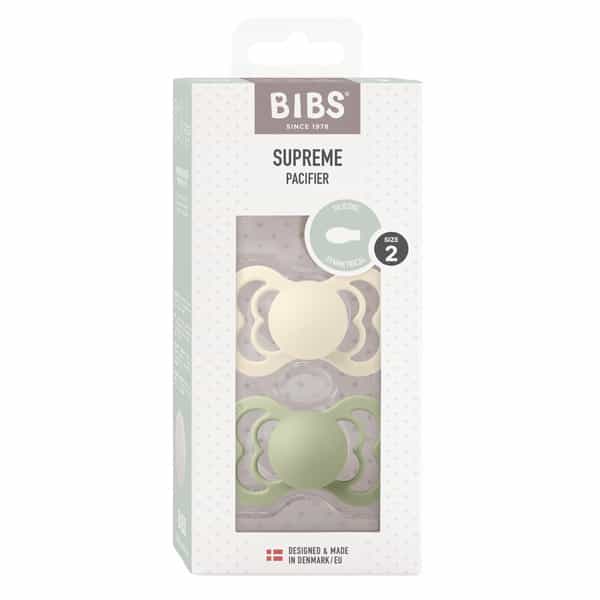 Bibs Supreme 2 Pack Silicone Size 2 Ivory/Sage - 6+ Months