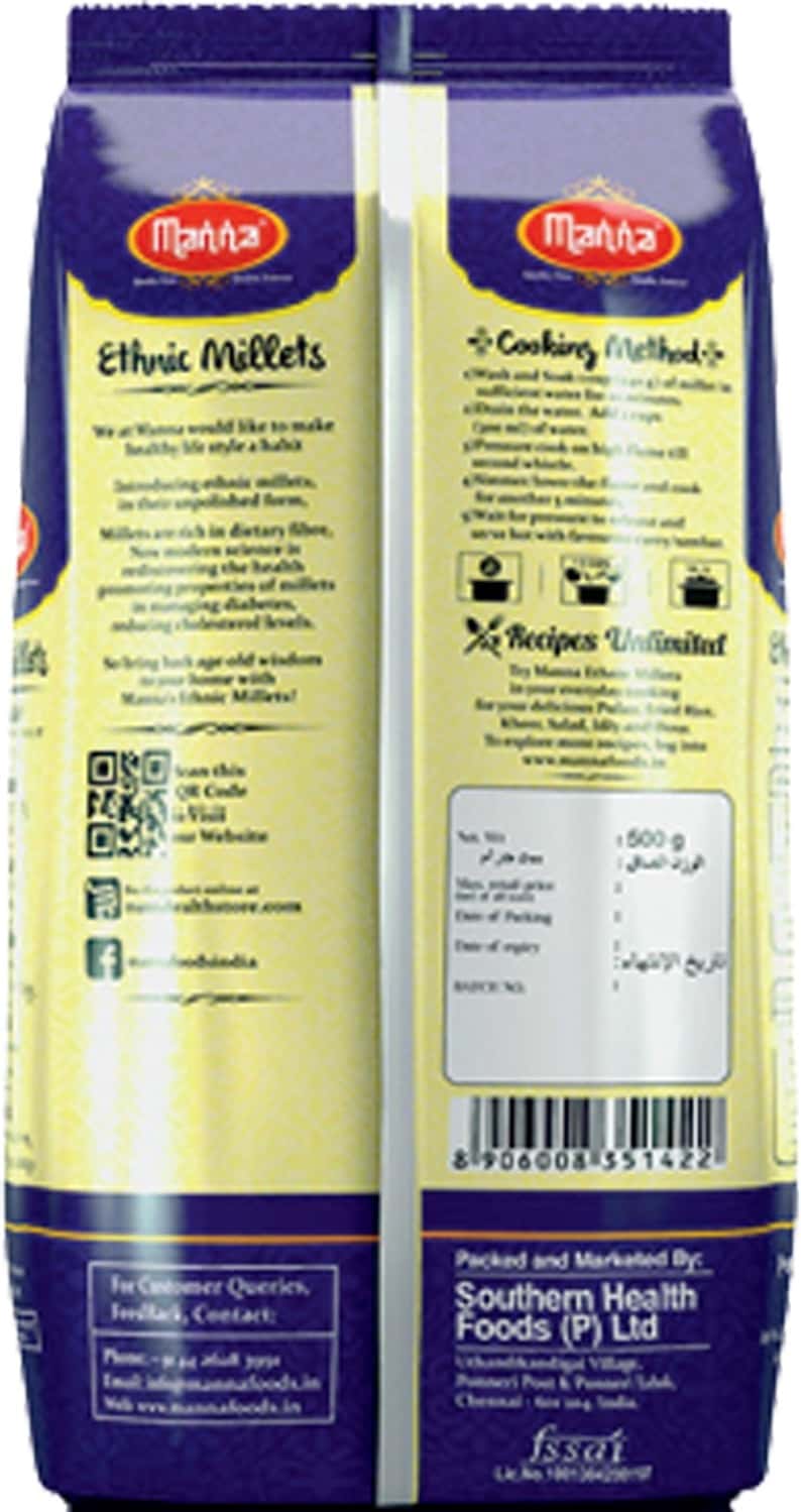 Buy MANNA PROSO MILLET 500G POUCHNUTRITION FOODLOW GLYCEMIC INDEX