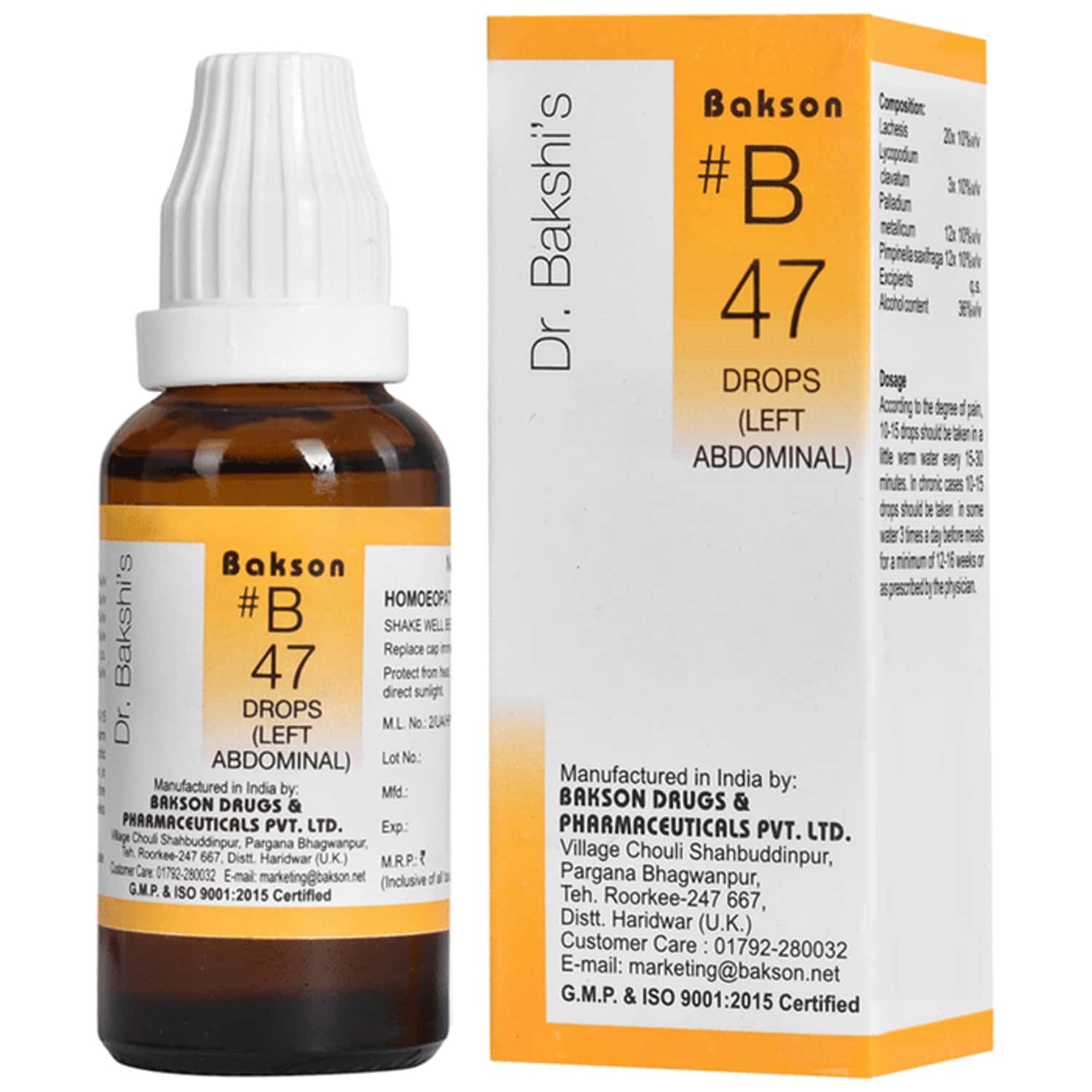 Dr Bakshi's Bakson Homoeopathy B47 Left Abdominal Drops 30 Ml