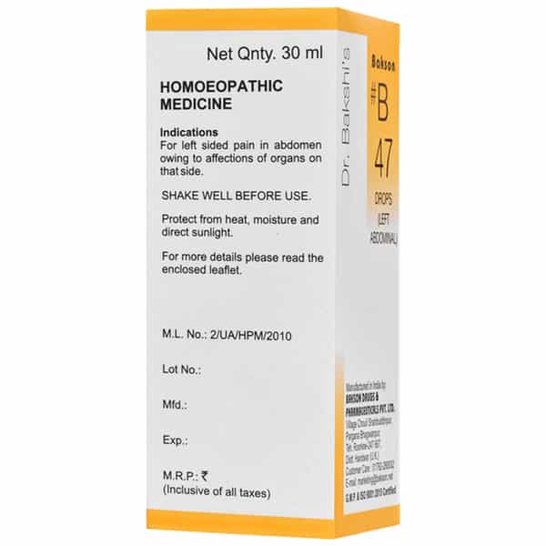 Dr Bakshi's Bakson Homoeopathy B47 Left Abdominal Drops 30 Ml
