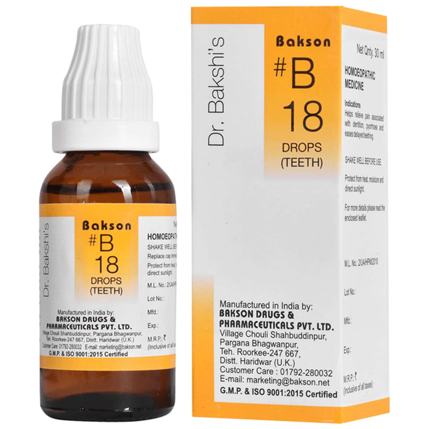 Dr Bakshi's Bakson Homoeopathy B18 Teeth Drops 30 Ml