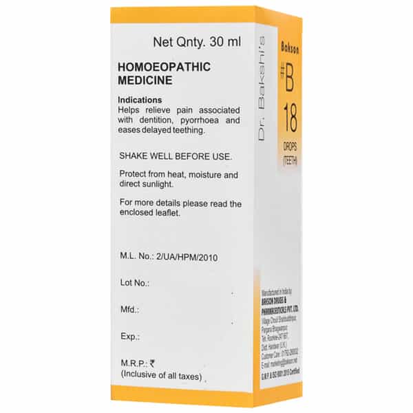 Dr Bakshi's Bakson Homoeopathy B18 Teeth Drops 30 Ml
