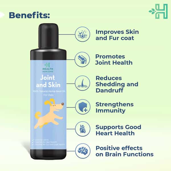 Health Horizons Joint & Skin Oil | Natural Hemp Seed Oil For Pets | 200Ml