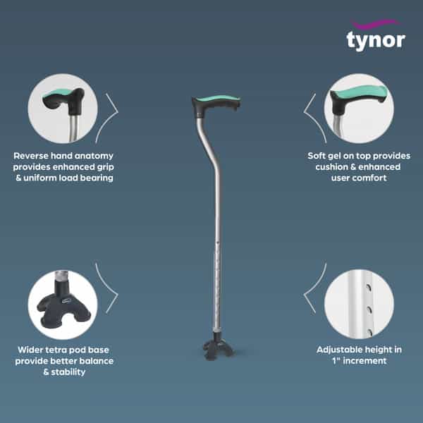 Tynor Walking Stick Tetra Grey Universal 1 Unit