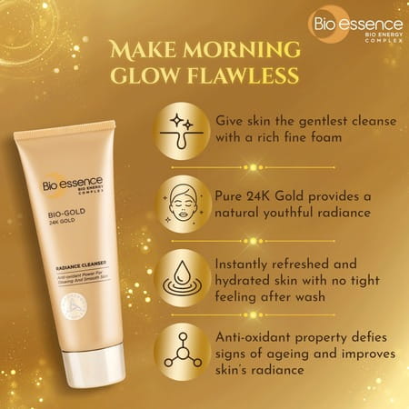 Bio-Essence Bio-Gold Radiance Cleanser With Pure 24k Gold Suitable For All Skin Types - 100g