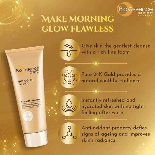 Bio-Essence Bio-Gold Radiance Cleanser With Pure 24K Gold Suitable For All Skin Types - 100G