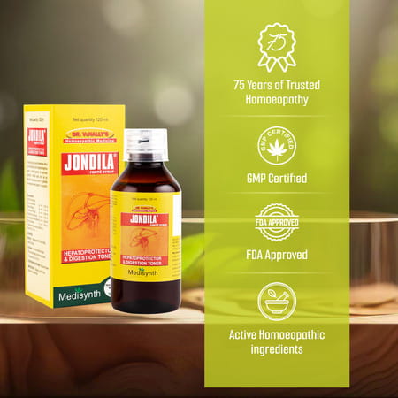 Medisynth Jondila Forte | Homeopathic Tonic For Hepatic Function & Digestion | B.no.1405 | 120Ml X2