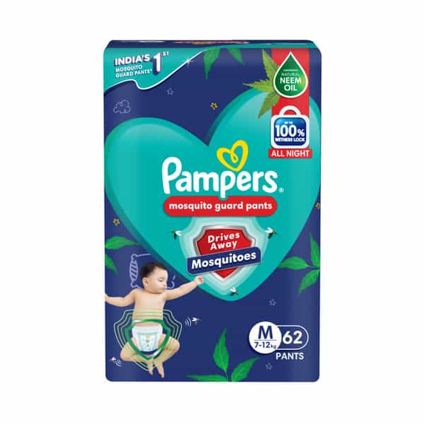 Buy PAMPERS MOSQUITO GUARD PANTS MEDIUM SIZE BABY DIAPERS 62 COUNT