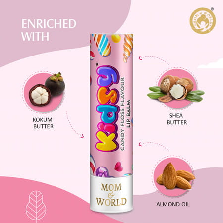 Mom & World Kidsy Naturalcandy Floss Lip Balm - All Day Moisture Baby Lip Balm & Jojoba Oil 4.5g