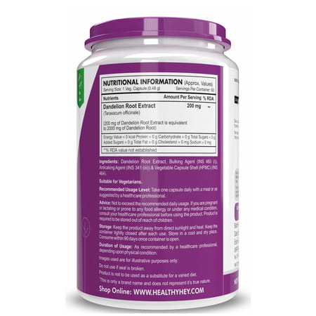 Healthyhey Nutrition Dandelion Root Extract - 10:1 Ratio - 60 Veg. Capsules