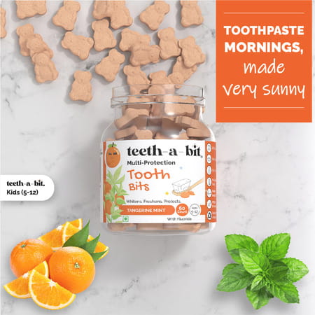 Teeth-A-Bit Kids Multi-Protection Tangerine Mint Tooth Bits Kids Toothpaste Tablets (60 Bits)
