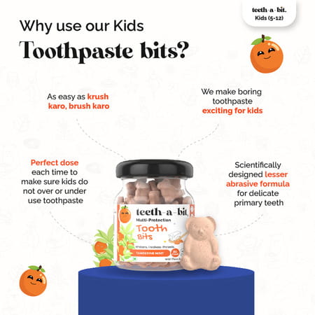 Teeth-A-Bit Kids Multi-Protection Tangerine Mint Tooth Bits Kids Toothpaste Tablets (60 Bits)