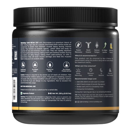 Nutrabay Gold Bcaa 2:1:1 With Electrolytes|5G Bcaa | Pre/Post Workout Energy Drink|250G | Pineapple