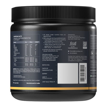 Nutrabay Gold Bcaa 2:1:1 With Electrolytes|5G Bcaa | Pre/Post Workout Energy Drink|250G | Pineapple