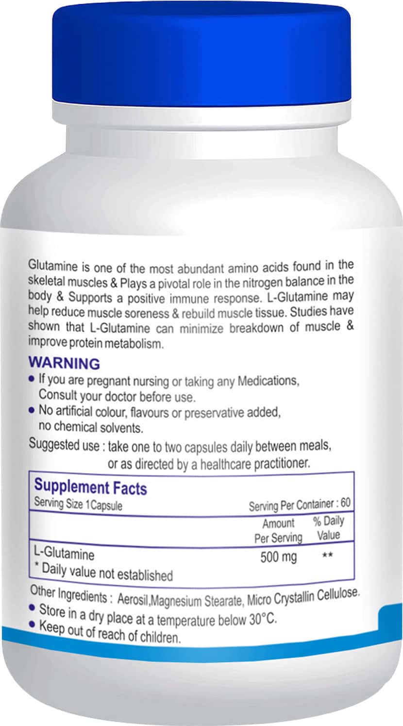 Buy HEALTHVIT LGM LGLUTAMINE POWDER 500 MG 60 CAPSULES Online & Get