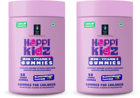 Happi Kidz Iron + Vitamin C Gummies - Blackcurrent - 60n (Pack Of 2)