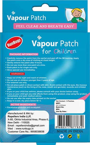 Runbugz Vapour Patch For Children 5 Patches (Pack Of 1)