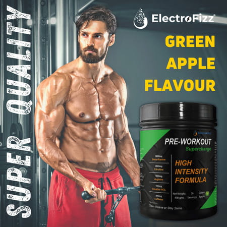 Electrofizz Pre-Workout Supercharge For Energy Power & Laser Focus - Green Apple Flavour