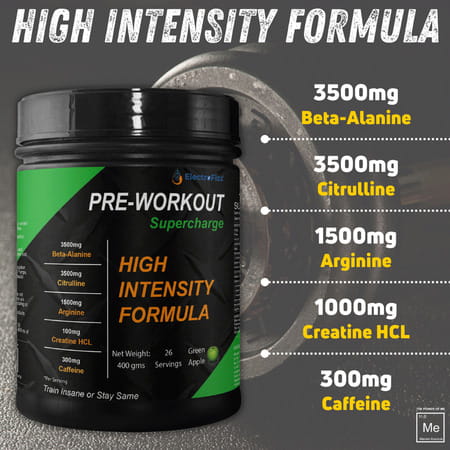 Electrofizz Pre-Workout Supercharge For Energy Power & Laser Focus - Green Apple Flavour