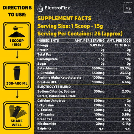 Electrofizz Pre-Workout Supercharge For Energy Power & Laser Focus - Green Apple Flavour