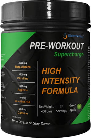 Electrofizz Pre-Workout Supercharge For Energy Power & Laser Focus - Green Apple Flavour