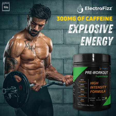 Electrofizz Pre-Workout Supercharge For Energy Power & Laser Focus - Green Apple Flavour
