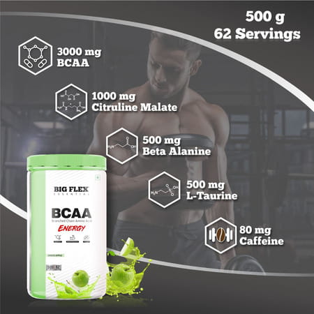 Bigflex Essential Bcaa Energy Green Apple (500gm) - Jar
