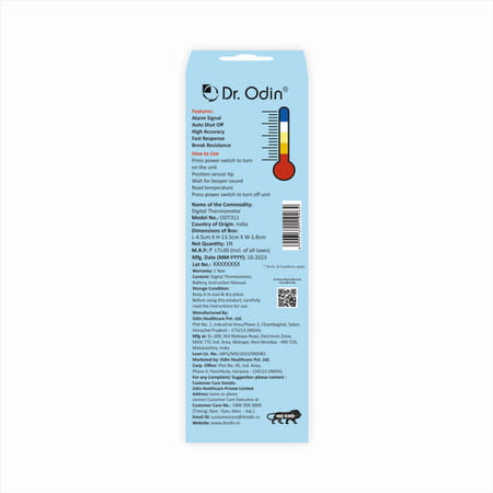 Dr. Odin Odt 311 Digital Thermometer | Accurate Water Resistant & Family Friendly White & Blue