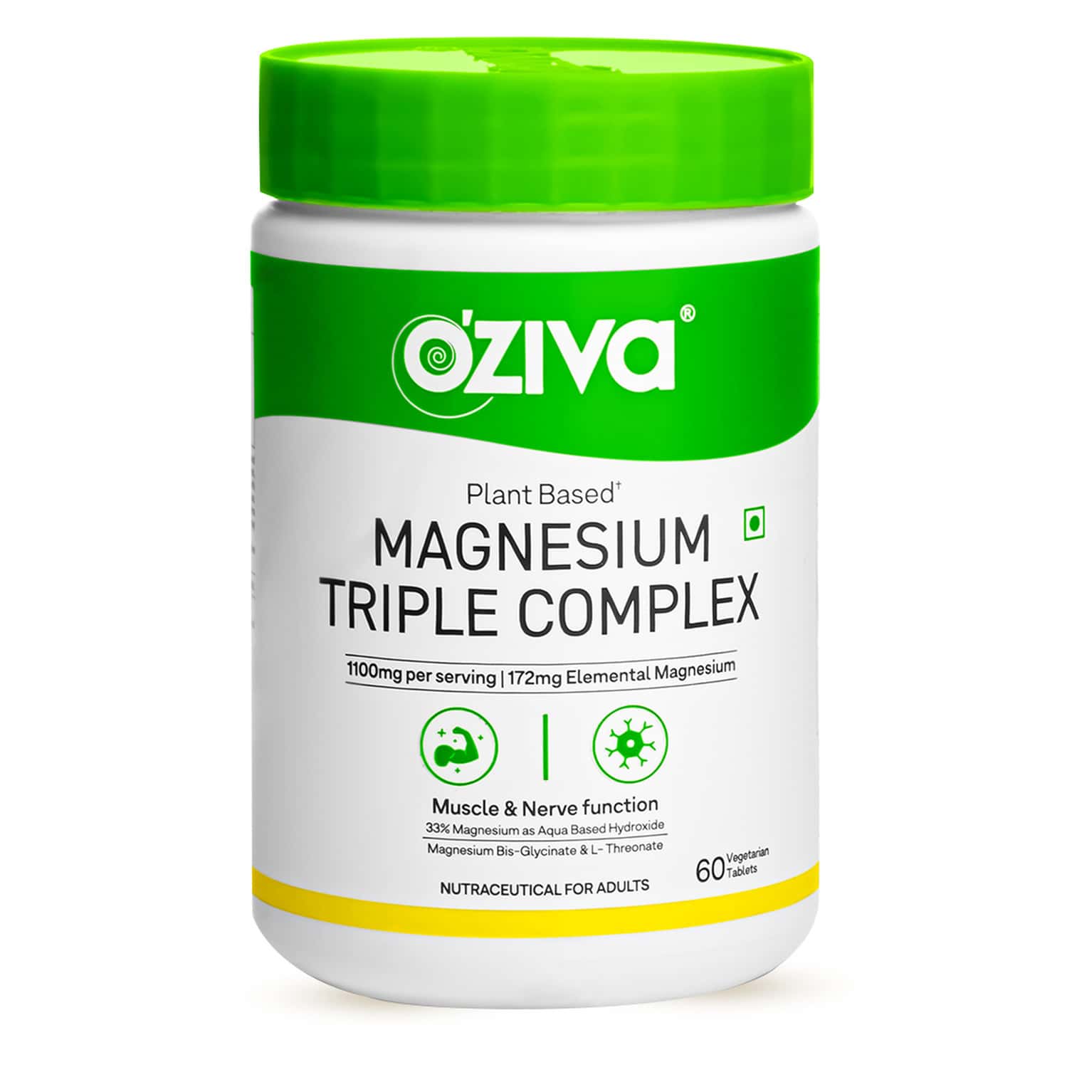 Oziva Magnesium Glycinate Triple Complex 1100mg For Muscle| Sleep And Nerve Function | 60 Tabs