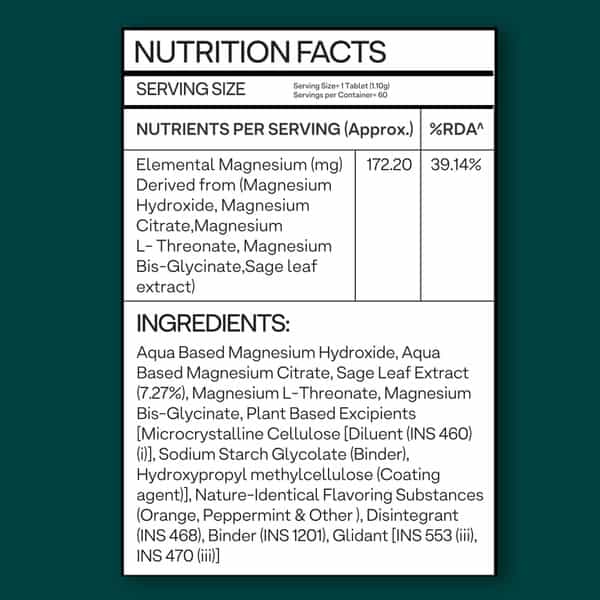 Oziva Magnesium Glycinate Triple Complex 1100Mg For Muscle| Sleep And Nerve Function | 60 Tabs