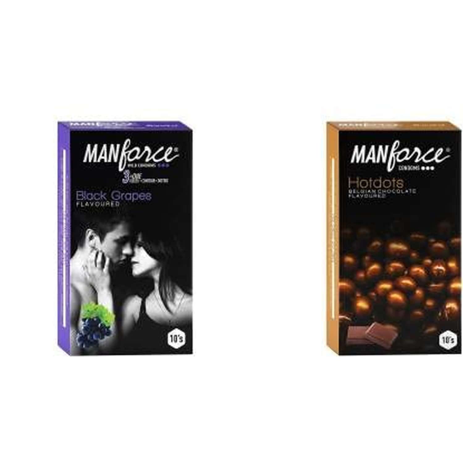 Manforce 3 In 1 Wild Black Grapes & Hotdots Belgian Chocolate Condoms (set Of 2 20 Pcs)