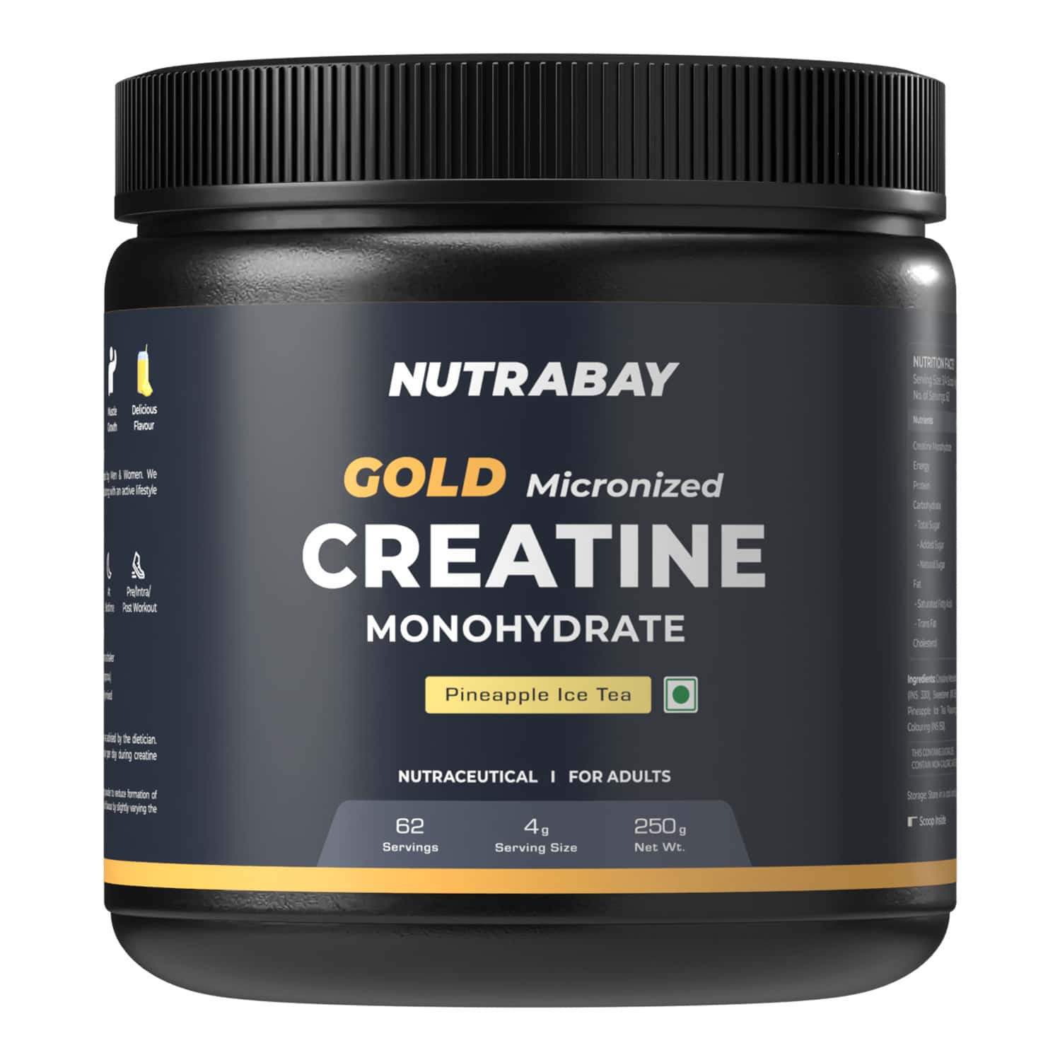 Nutrabay Gold Micronised Creatine Monohydrate - 250g | Pineapple Ice Tea|pre/post Workout Supplement