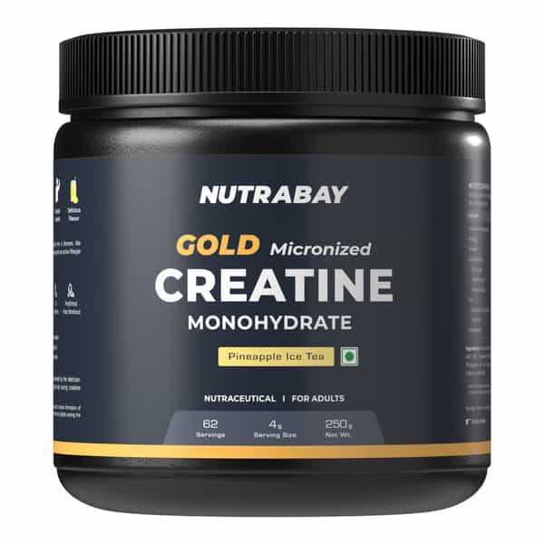 Nutrabay Gold Micronised Creatine Monohydrate - 250G | Pineapple Ice Tea|Pre/Post Workout Supplement