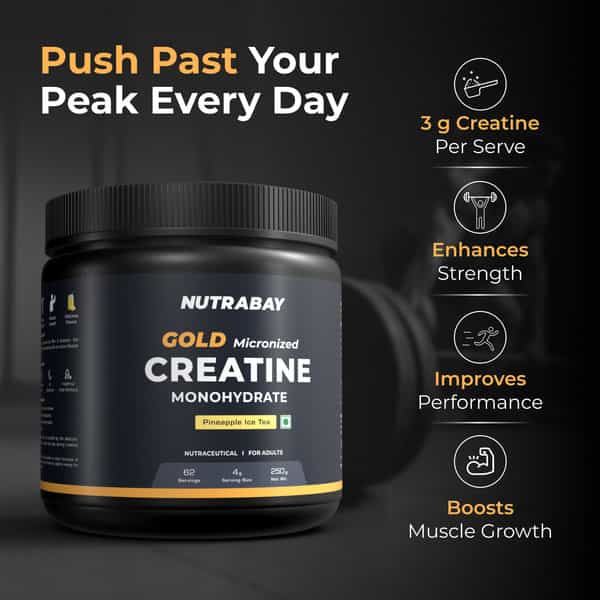 Nutrabay Gold Micronised Creatine Monohydrate - 250G | Pineapple Ice Tea|Pre/Post Workout Supplement