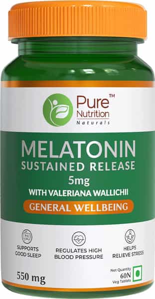 Pure Nutrition Melatonin 5Mg L Melatonin Supplement For Men & Women Supports Good Sleep - 60 Nos