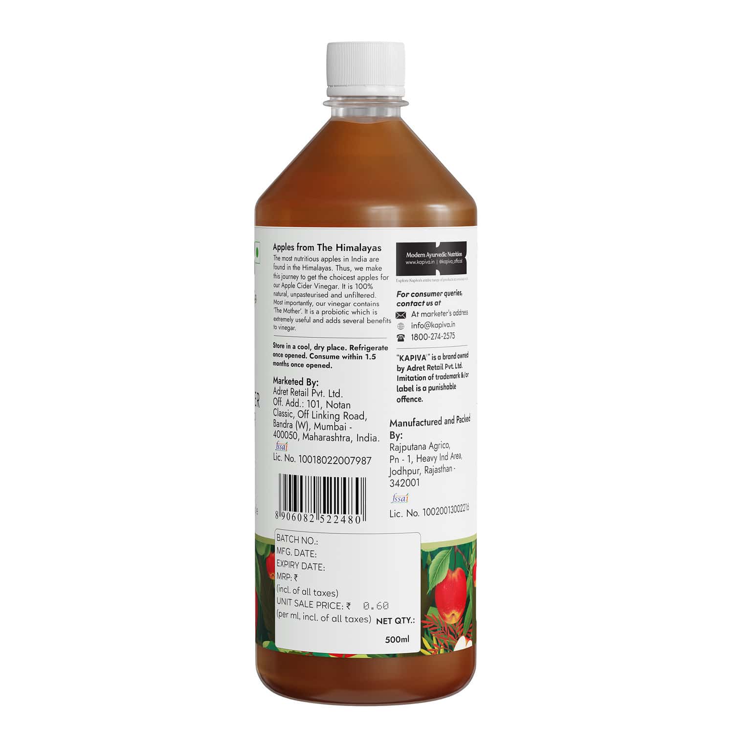 Buy KAPIVA HIMALAYAN APPLE CIDER VINEGAR WITH MOTHER VINEGAR 500ML