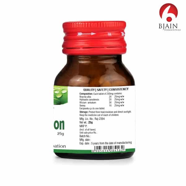 Bjain Omeo Constipation Tablet | Homeopathic Support Irregular Bowel Movement & Digestive | 2 X 25Gm