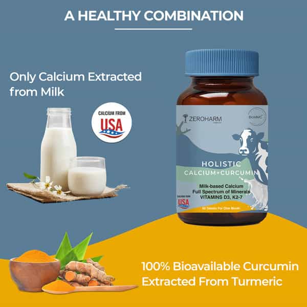 Zeroharm Holistic Calcium & Curcumin For Joint Muscle Bone Strength -60Tab