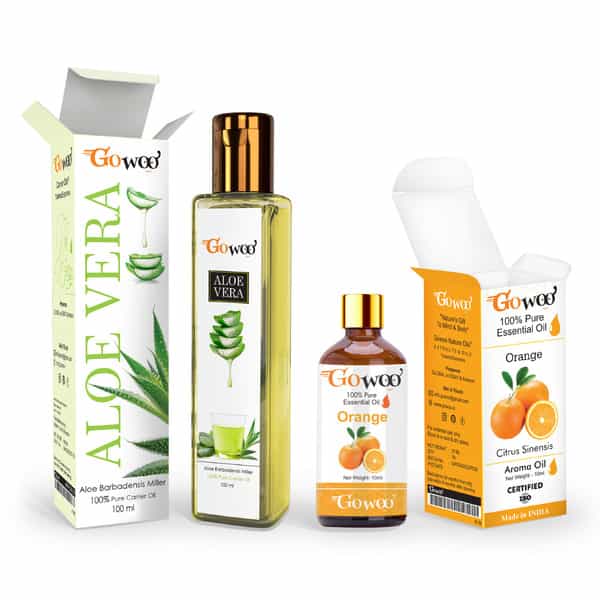 Pack Of 2 Orange Essential Oil & Aloe Vera Carrier Oil - 100% Pure & Natural Oil