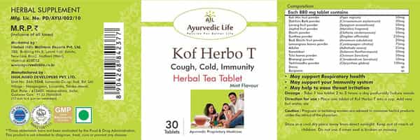 Al-Ayurvedic Life Kof Herbo T - 30 Tea Tablets Pack Of 4