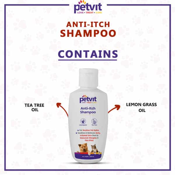 Petvit Anti Itch Shampoo With Tea Tree Oil & Lemon Grass Oil For All Breed Dog/Cat - 200Ml