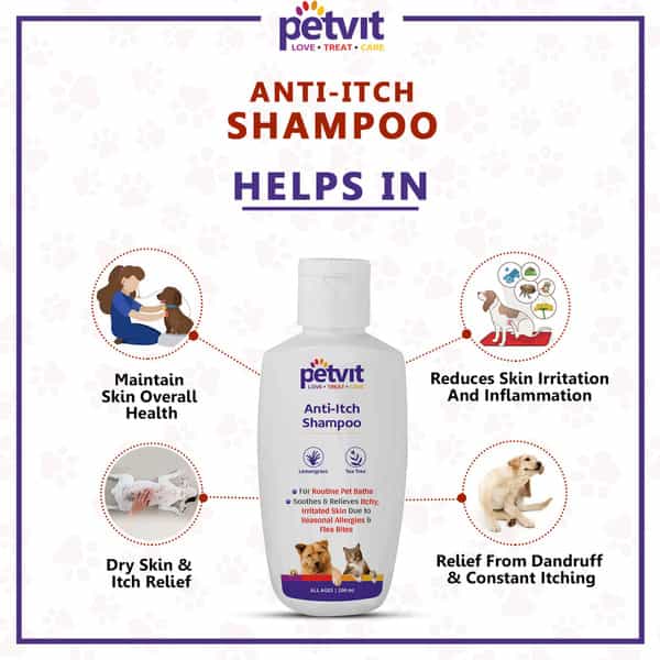 Petvit Anti Itch Shampoo With Tea Tree Oil & Lemon Grass Oil For All Breed Dog/Cat - 200Ml