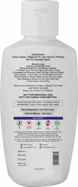Petvit Anti Itch Shampoo With Tea Tree Oil & Lemon Grass Oil For All Breed Dog/Cat - 200Ml