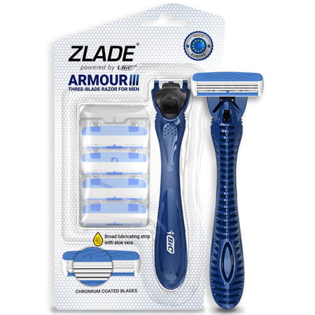 Zlade Armour Iii Triple-blade Razor For Men - 1 Razor Handle + 4 Cartridges