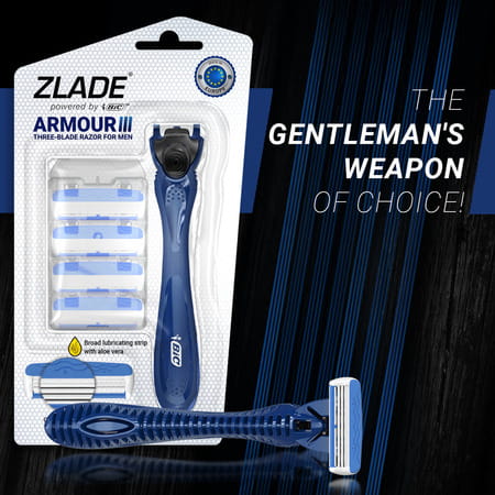 Zlade Armour Iii Triple-Blade Razor For Men - 1 Razor Handle + 4 Cartridges