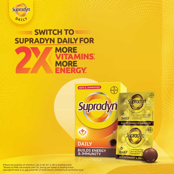 Supradyn Daily Multivitamin For Men & Women Builds Energy & Immunity Strip Of 15 Tablets