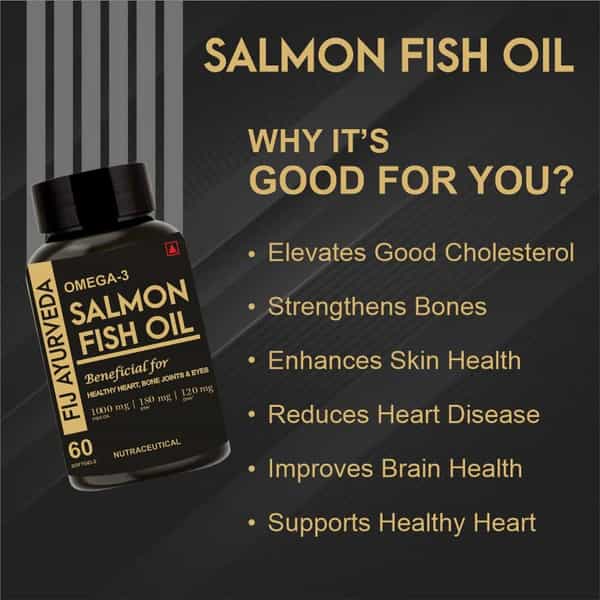 Fij Ayurveda Omega 3 Salmon Fish Oil Capsule For Men & Women |1000Mg- 60 Softgels Pack Of 1