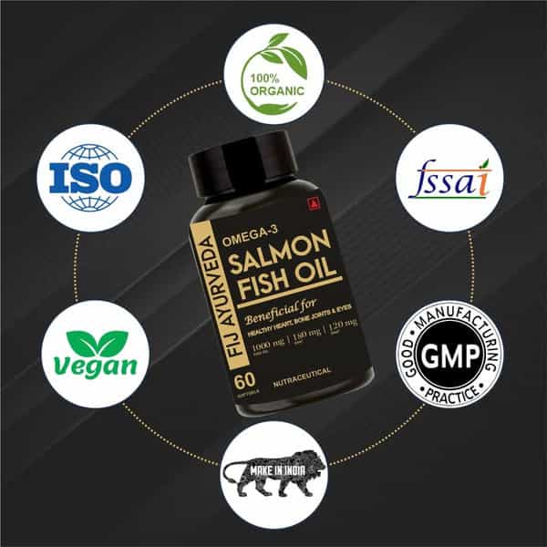 Fij Ayurveda Omega 3 Salmon Fish Oil Capsule For Men & Women |1000Mg- 60 Softgels Pack Of 1
