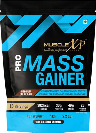 Musclexp Pro Mass Gainer Belgium Chocolate 1kg Pouch (2.2 Lb) (Pack Of 2)